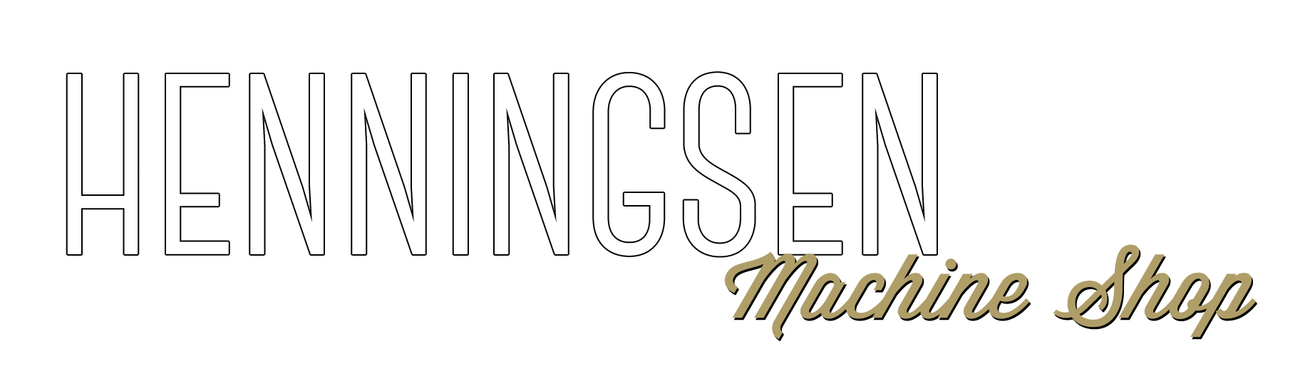 The image features the text "HENNINGSON Machine Shop" with an illustration of a person driving a vintage car. The main text is white and bold, while "Machine Shop" is in a gold script font.